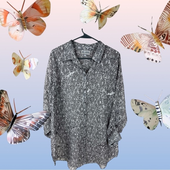 JM Collection Tops - JM Collection Gray shear  Button Down Shirt